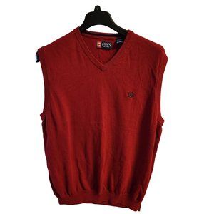 Men's Chaps Vest Red Size XL V Neck Cotton Blue Crest On Chest EUC